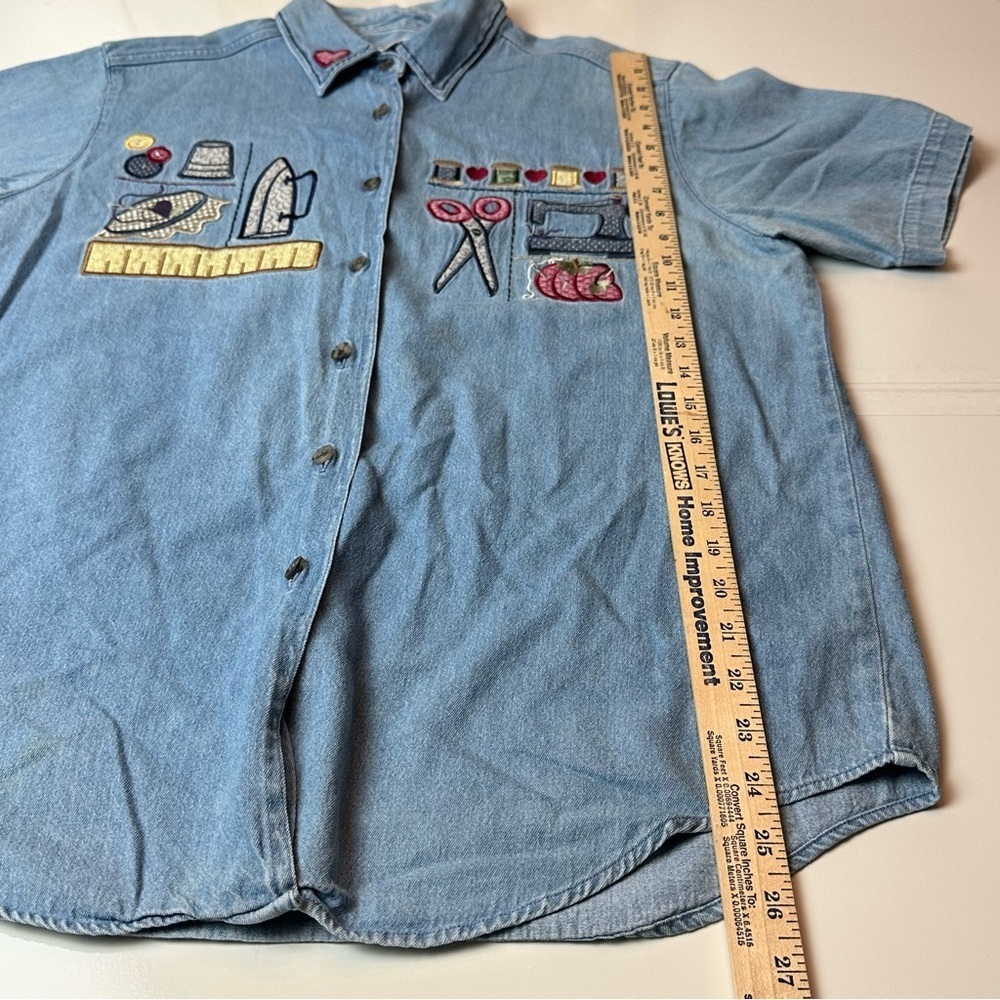 Vintage Embroidered Denim Shirt | Button-Down Sewing Motif ·Christopher & Banks - Picture 3 of 10